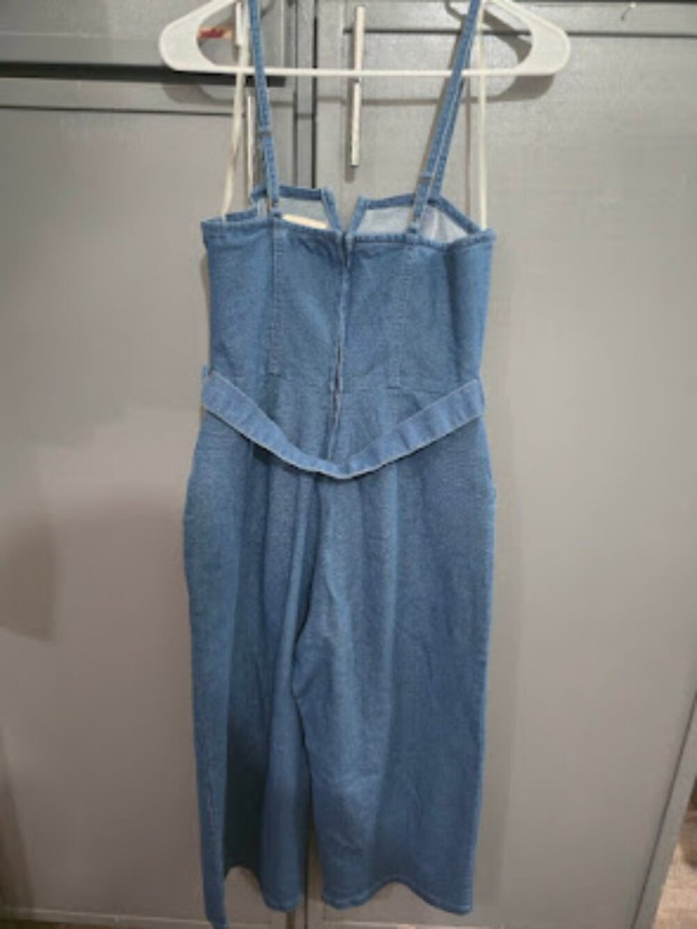 Dear Heart Denim Midi Dress Blue Sleeveless Belted Fit & Flare Women's M